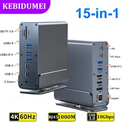 15 in 1 USB C Docking Station USB C Hub Type C Hub Dual HDMI Adapter USB 3.0 10Gbps Splitter 4K60Hz/RJ45 1000M/USB3.0/PD100W