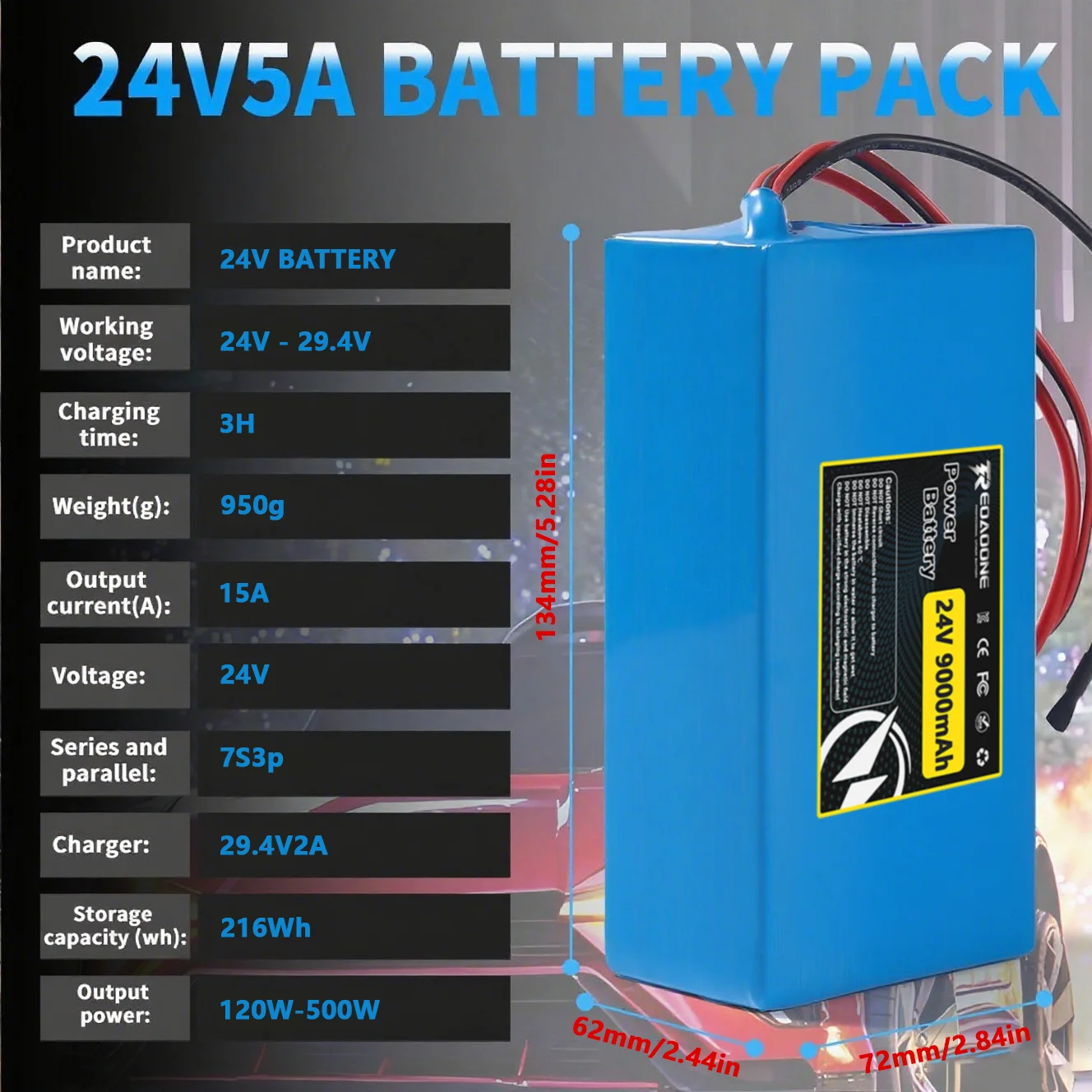 

24V 9000mAh Rechargeable Lithium Battery Pack High Capacity Power Supply for Children’s Toy Car LED Light Strip Lighting