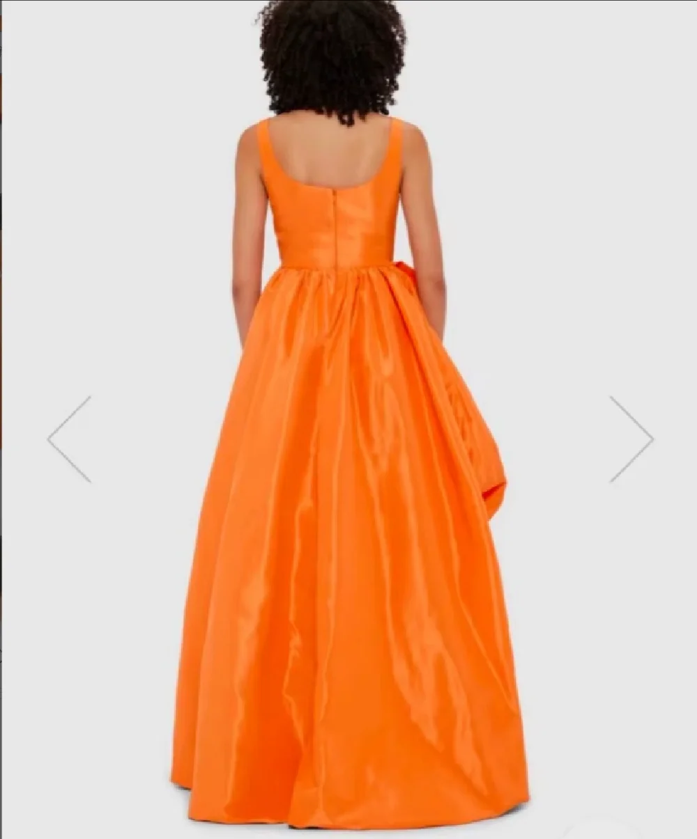 Bafftafe Orange Taffeta Long Prom Dresses Customized Square Collar 3D Flowers Slit Evening Gowns Special Occasion Party Dress