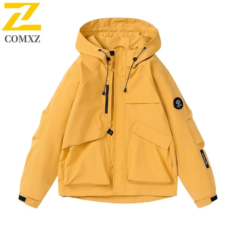 

COMXZ 2025 Unisex Hooded Windbreaker Spring Autumn Outdoor Lightweight Hiking Jacket Windproof Breathable Couple Coat