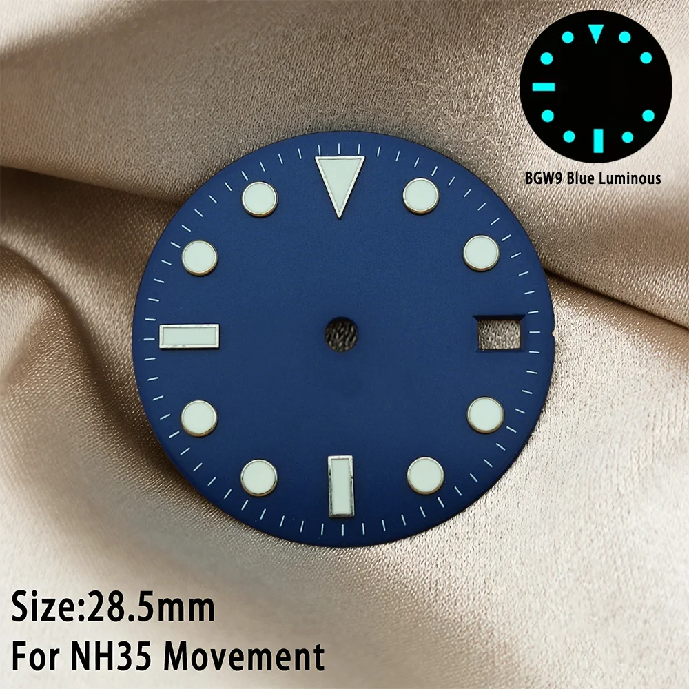 NH35 Zifferblatt 28,5MM Uhrenzifferblatt NH36 Zifferblatt NH35 SUB Zifferblatt BGW9 Blau Leuchtend NH35 Zifferblatt mit Zeigern Kalender Uhrenzifferblatt Modifikation