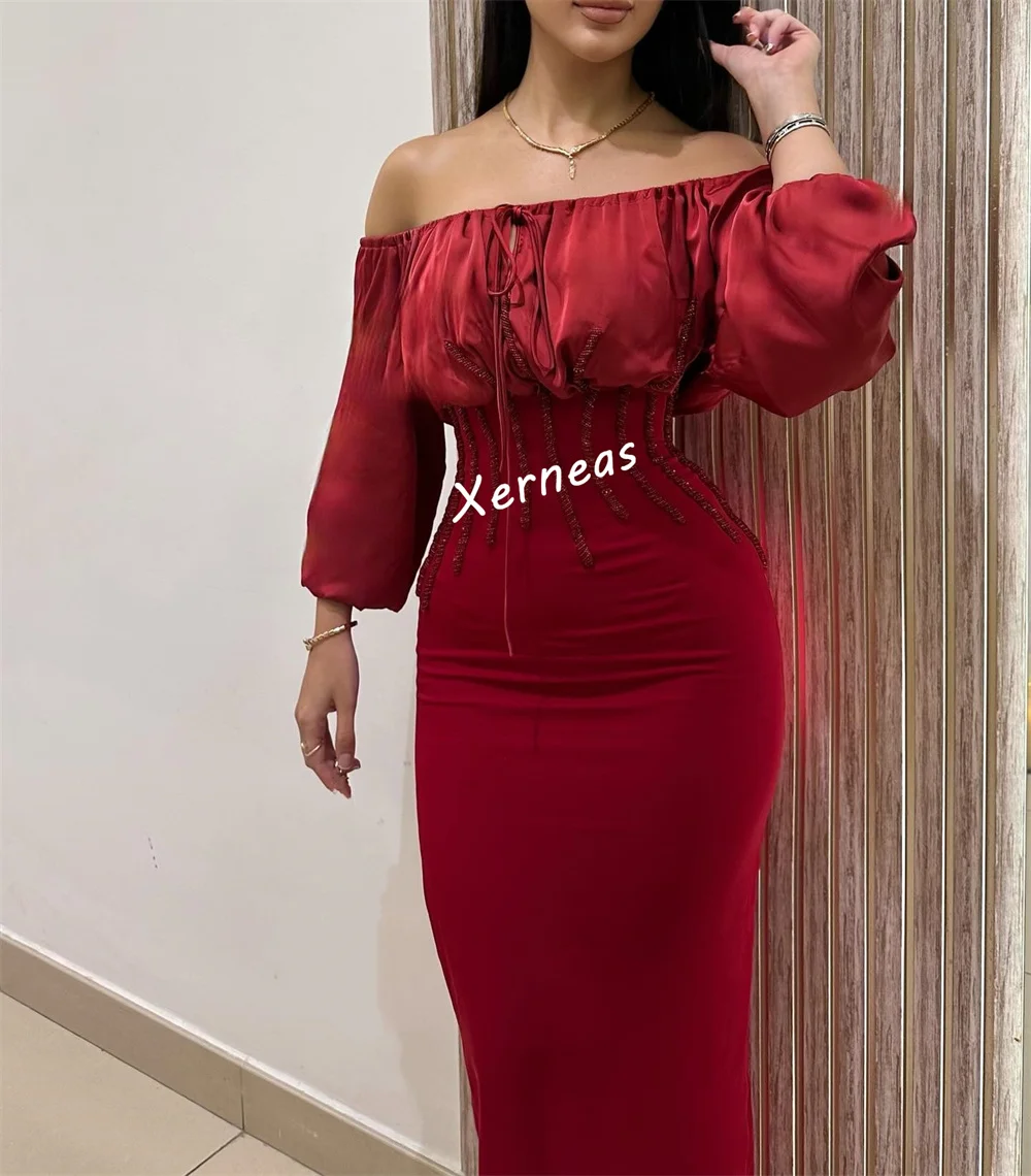 Aangepaste Grace Plooi Off-the-shoulder Schede Lange Jurken Dames Avondjurken Op maat gemaakte Gelegenheid Elegant Feest Bruiloft