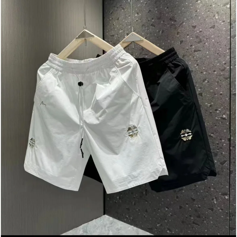 Summer New Men's Casual Sports Shorts Trend Thin Embroidery Beach Cropped Pants Men's Slim Fit and Quick-Drying Five Pants