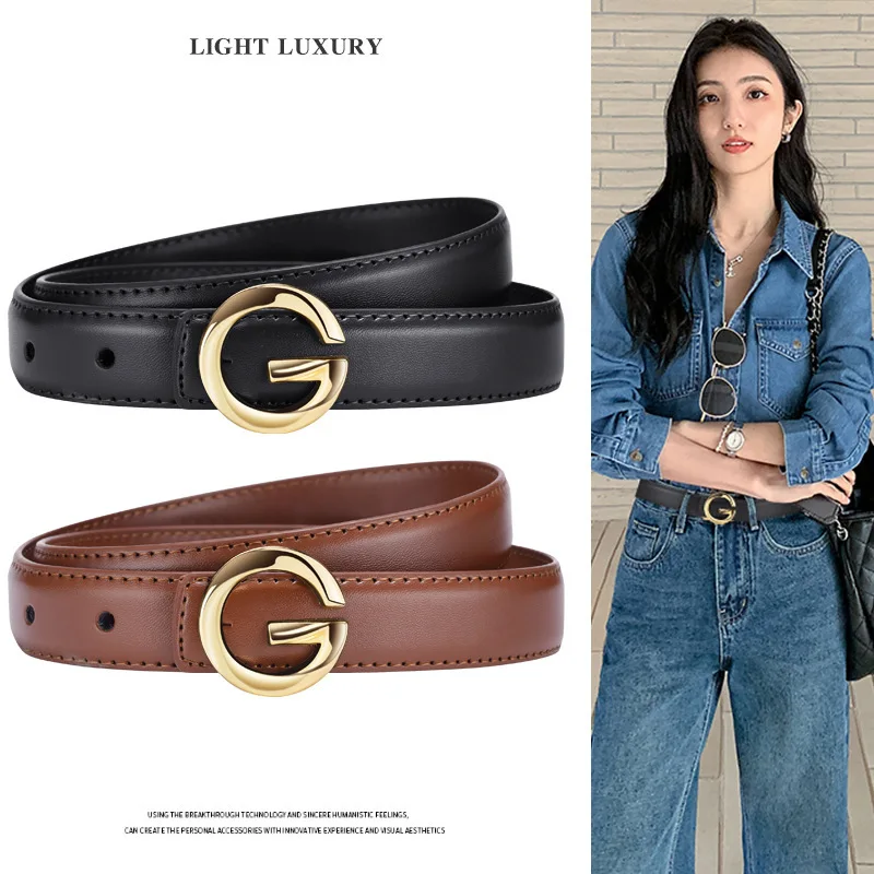 Men and Women Fashionable Letter G Belt Unisex Versatile for Daily Commute Soft Leather Paired with Jeans or Skirts