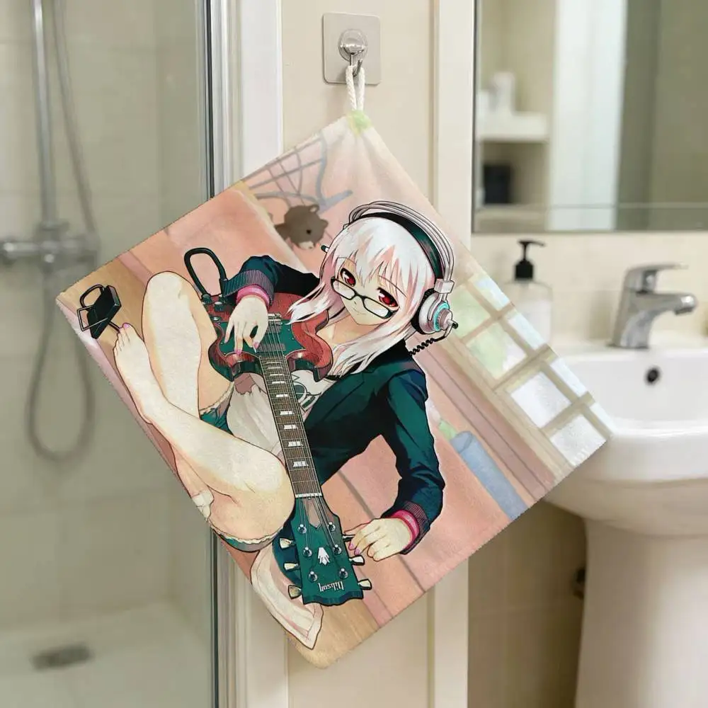 Cartoon Virtual Singer Super Sonico Polyester Cotton Daily Towel Hanging Kitchen Hand Wiping Cloth Durable for Whole House Use