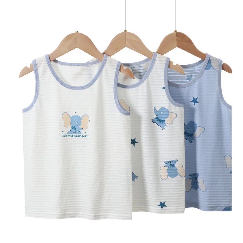 Boys Cotton Underwear Breathable Summer Cool Tanks Top Children Dino Elephants Zebra Prints Topshirt Size 100-160