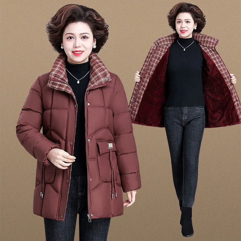 

Красная утепленная женская пуховая куртка из хлопка для зимы, модная свободная модель с карманами для мам и бабушек