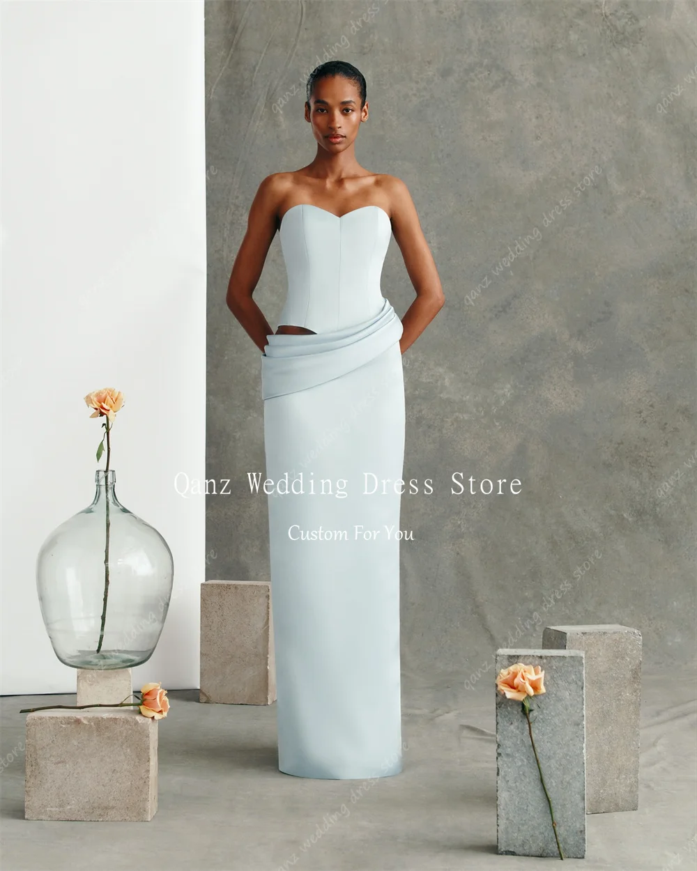 Qanz Vintage Prom Dress Mermaid Satin Vestidos De Festa Floor Length Backless Saudi Arabia Formal Evening Gowns Customized