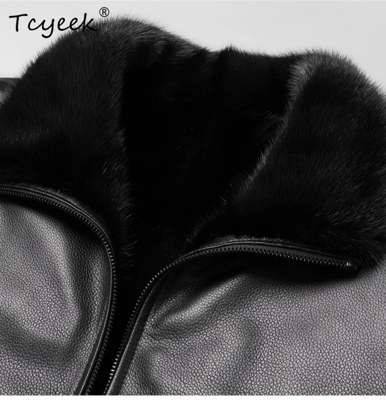 Tcyeek 천연 염소가죽 진짜 가죽 재킷 남성 의류 비즈니스 캐주얼 남성 코트 진짜 밍크 퍼 코트 2025 남성용 재킷