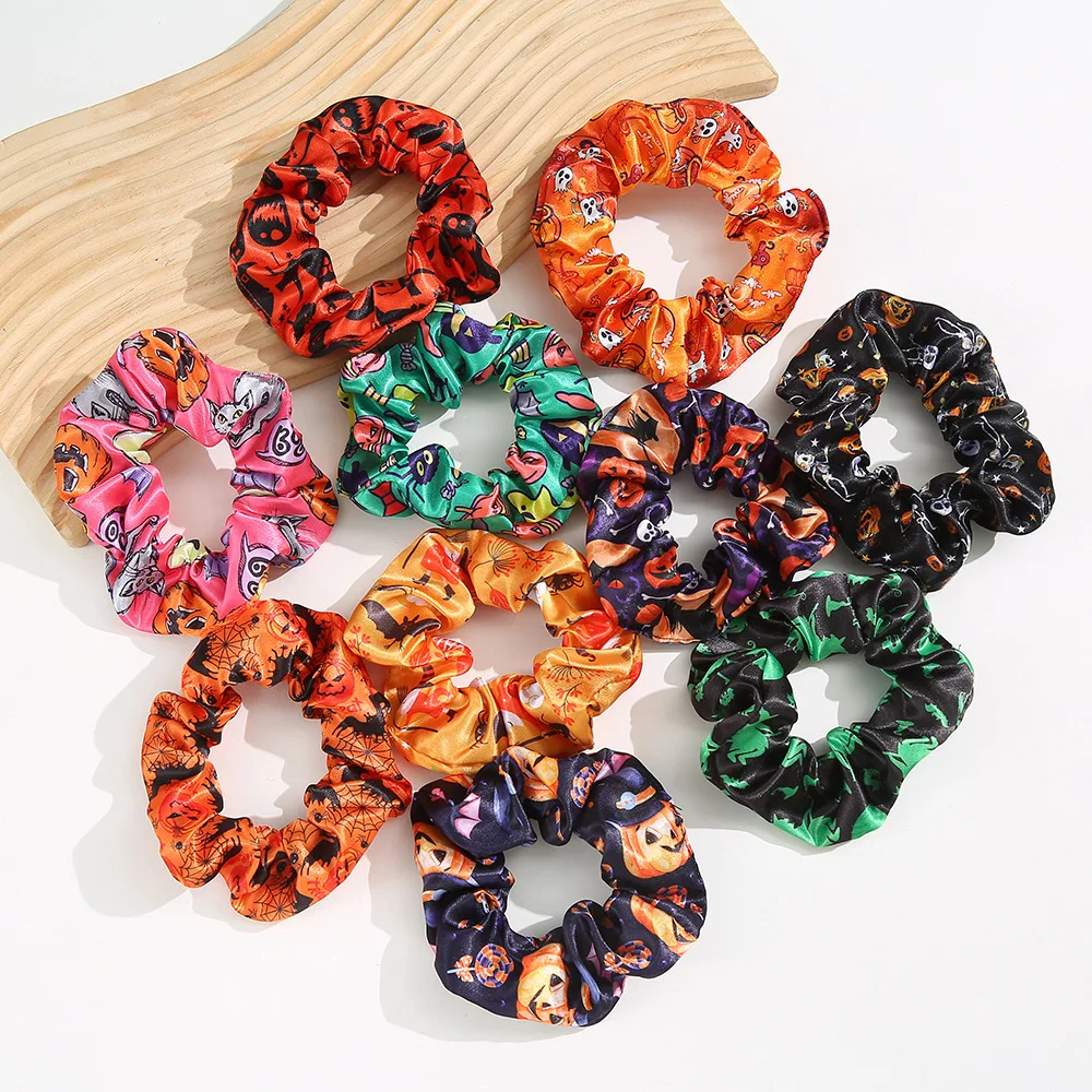 1/5PCS Halloween Decoration Women Pumpkin Spooky Scrunchie Elastic Headband Ponytail Holder Headband Hair Accessories Hair Ties