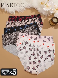 FINETOO 5Pcs Seamless Print Underwear for Women Sexy Leopard Butterfly Briefs Female Ice Silk Panties Comfortable Lingerie S-XXL