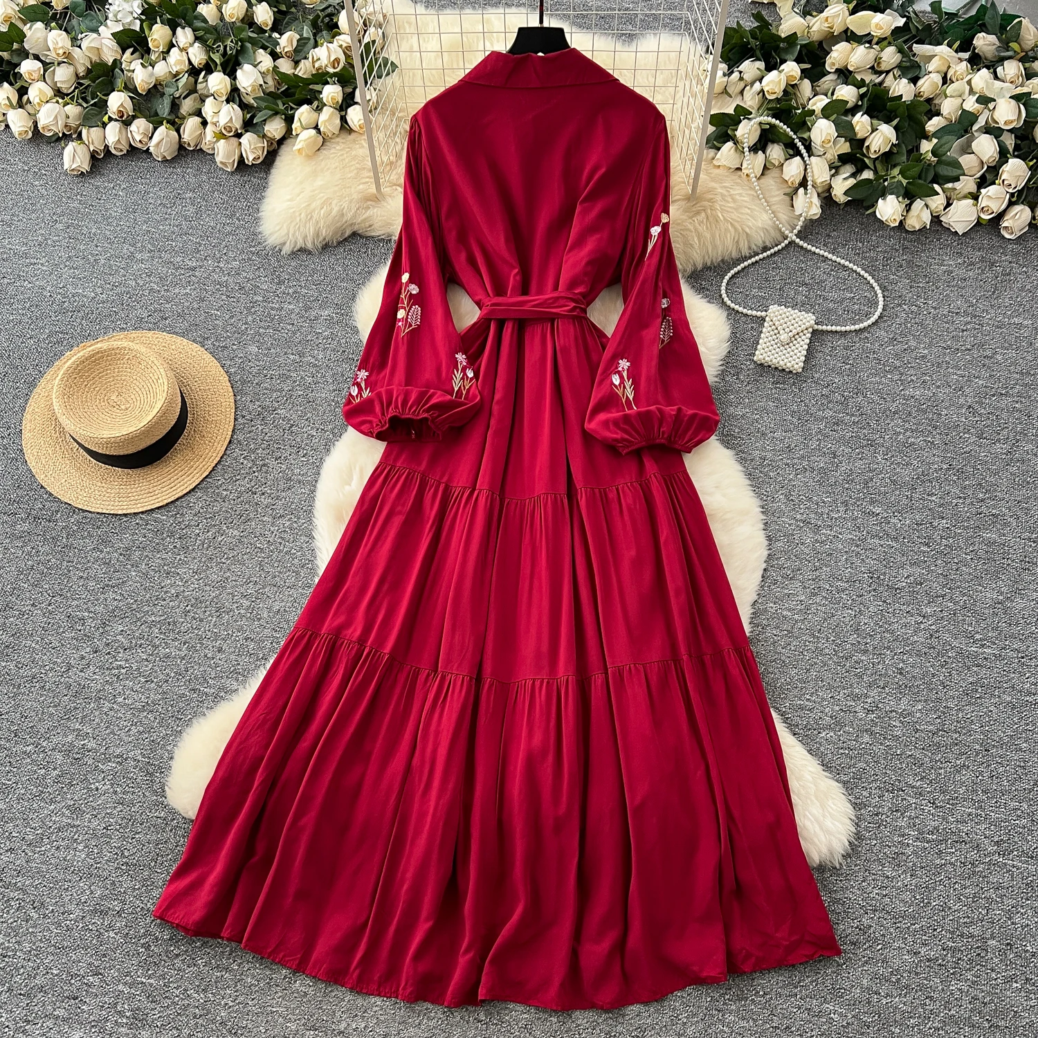 Vintage sexy long sleeve Embroidered lace-up button Dress Chic Beach  fairycore Vestidos Vacation women clothing - AliExpress 200000345