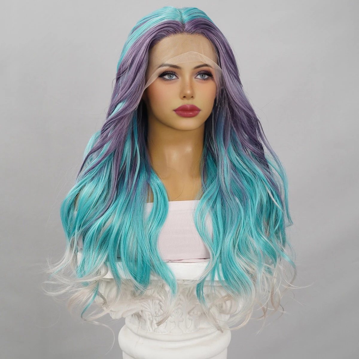 

Heat-Resistant Fluffy Natural Synthetic Texture Wig Daily Role-Playing Women's Wig Long Blue Gradient Color Wig