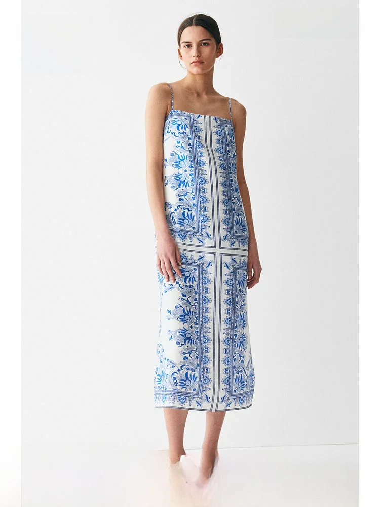 

Женское платье H&M Dr Spring Summer Vaion Sle Svel с растительным принтом, на бретельках, повседневное, модное, средней длины