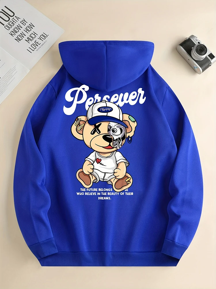 Een Sportieve Kleine Beer Print Hoodies Vrouwen Casual Zachte Hoodie Mode Oversized Hoody Herfst Warm Fleece Pullover Vrouw