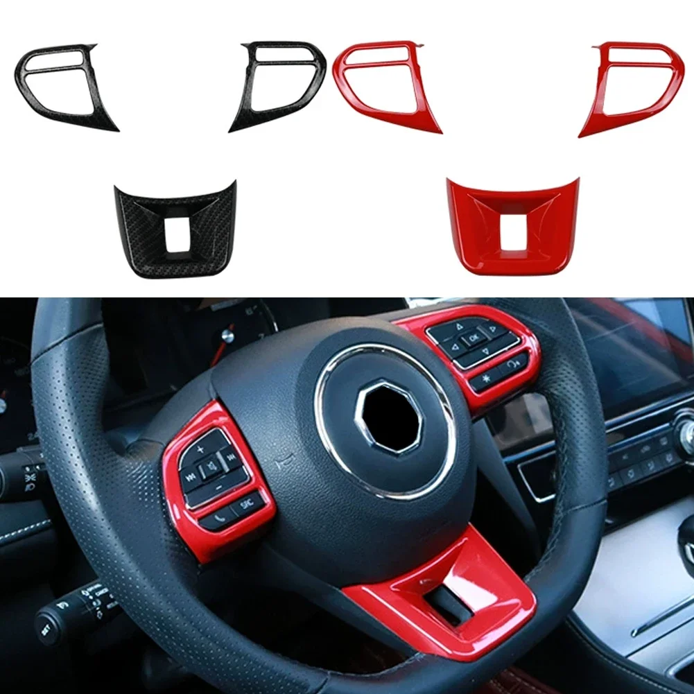 3Pcs Car Steering Wheel Interior Button Cover Carbon Fiber Sticker Interior Decoration for MG5 MG6 MG HS ZS