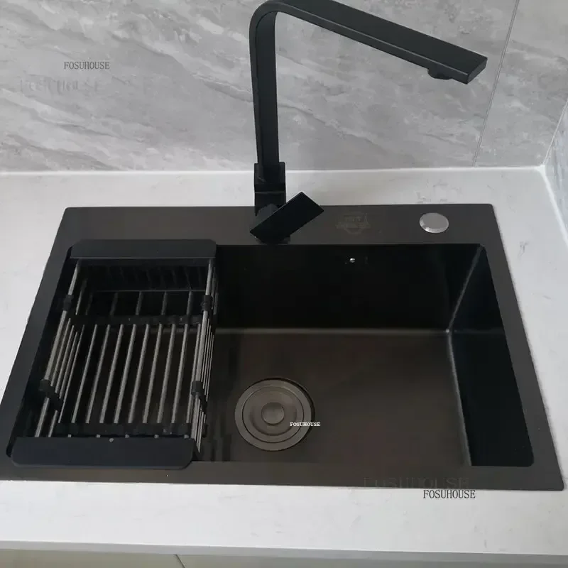 Nano Kitchen Sinks Single Bowl Large Sink Home Black Stainless Steel washing Sinks Over Under counter Basin Kitchen Accessories