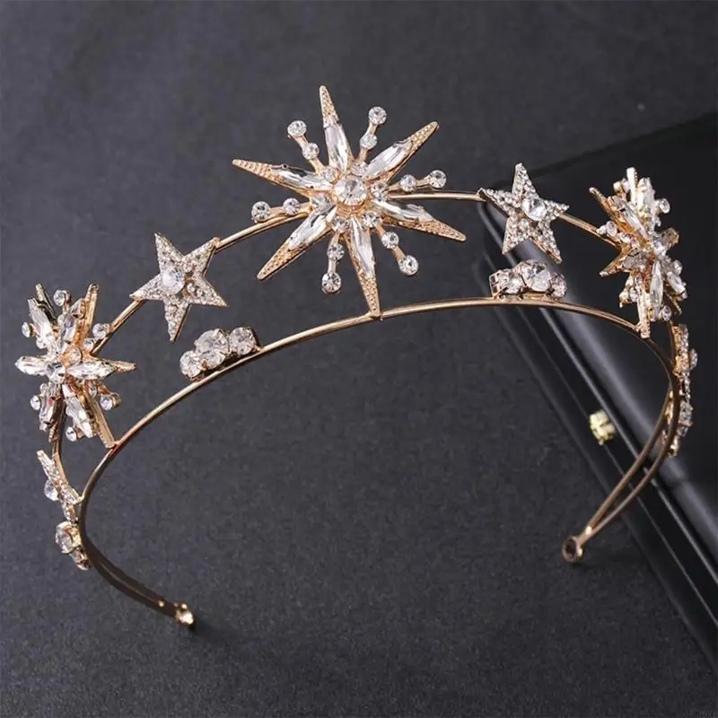 

39XE Crystal Headband Hair Hoop Vintage Pageant Prom Bridal for Wedding