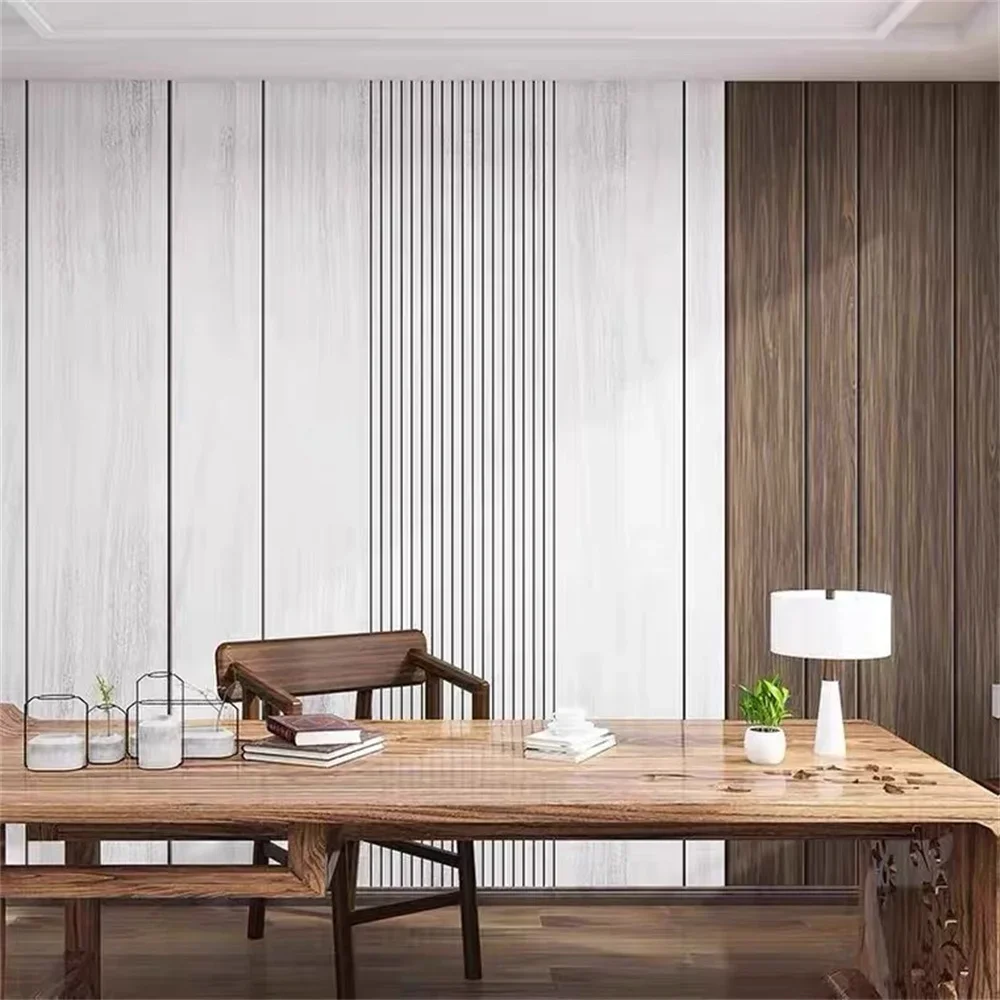 Custom Simple wood grain wallpaper TV background wall cloth light luxurious grille mural wall paper living room sofa decorative