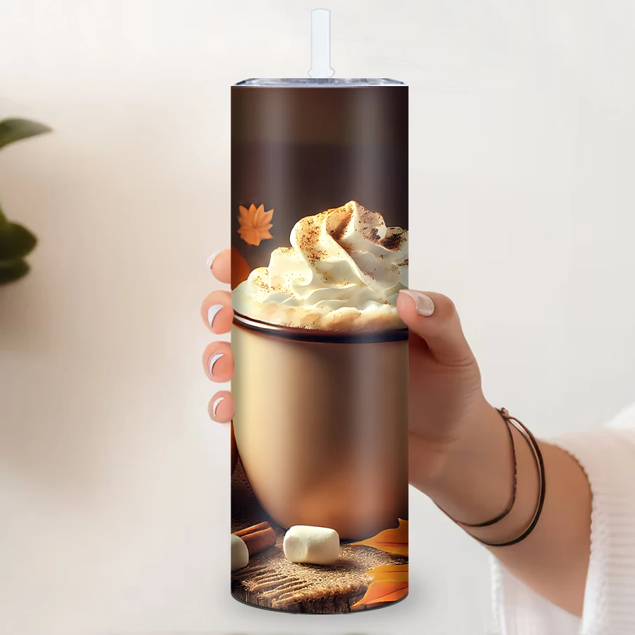 3D Print Fall Pumpkin Holiday Party Tumblers Straw Lid 1Pc 20oz Stainless Insulated Coffee Cups Xmas Thanksgiving Party Gifts