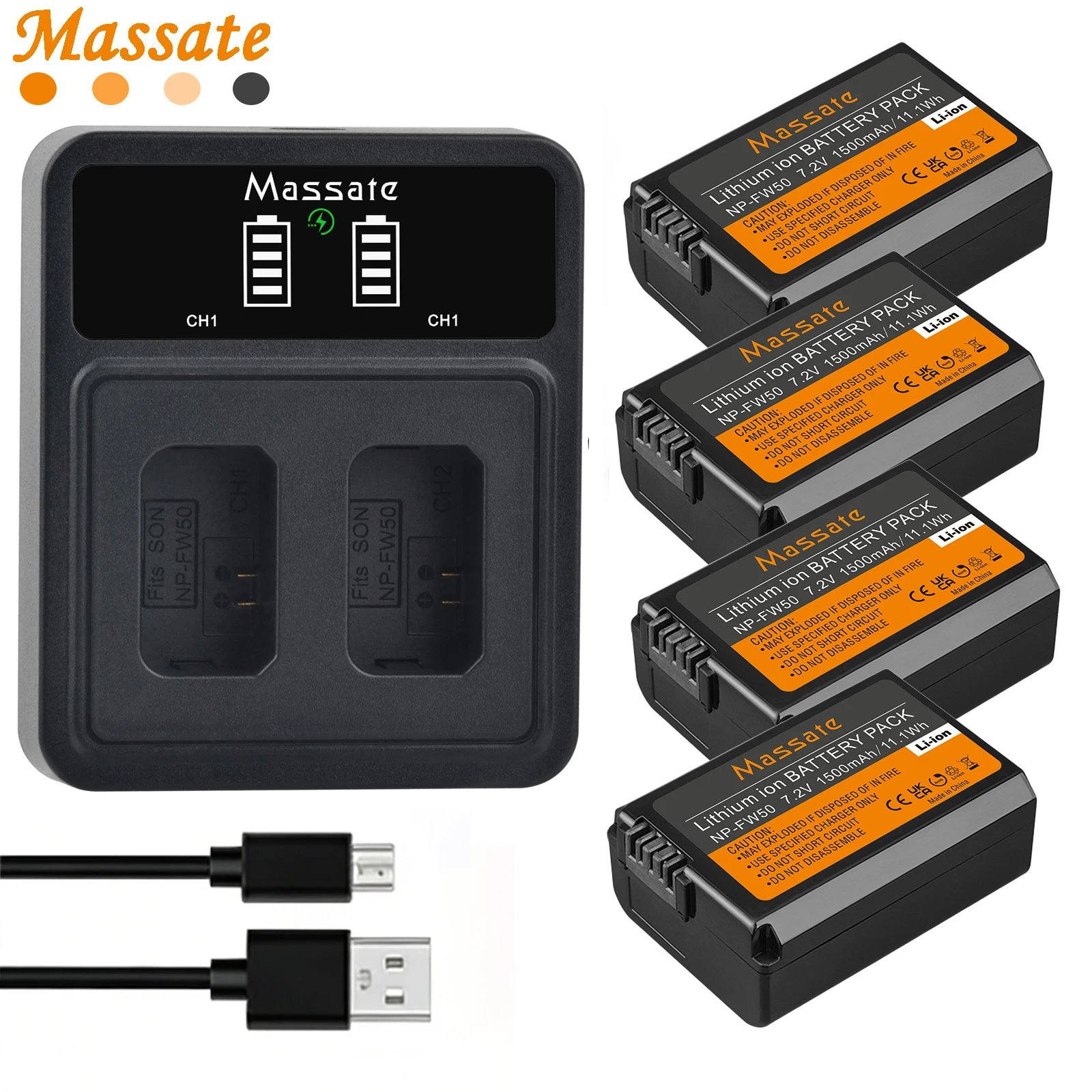 Massate NP-FW50 NP FW50 Battery +Dual USB Charger for Sony A6000 A6300 A6400 A6500 A7 A7II A7RII A7SII A7S A7S2 A7R RX10 ZV-E10