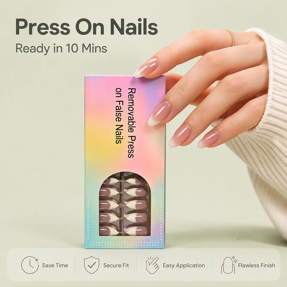 150Pcs Versatile French Ombre Almond False Nails Nude Gradient Full Cover Press On Nails For Party Holiday Wear Nail Supplies