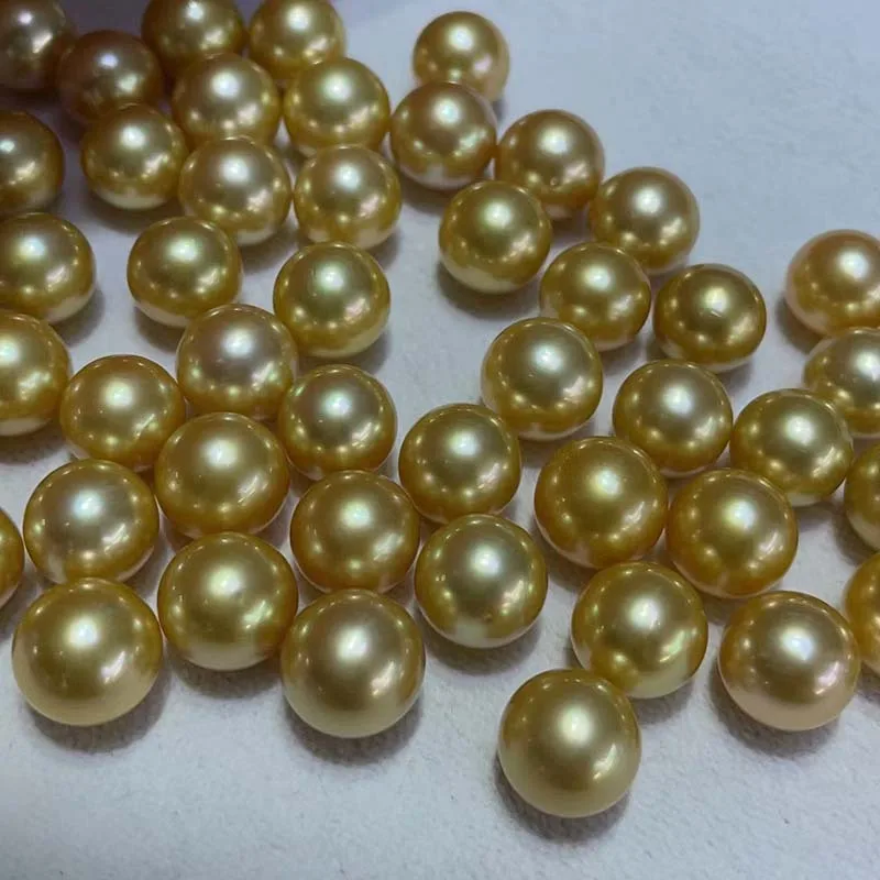 Fashion Pair of 10-11mm Round Gold Loose Pearls Luster Less Flaw Fine Quality for Women Jewelry Stud Earrings