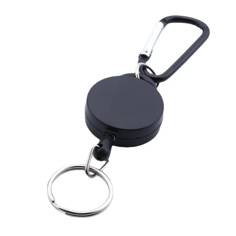 1pc Key Ring Badge Reel Black Retractable Easy Pull Work Card Clip ID Name Badges Keychain Clips Lanyard for Chest ID Tag Card