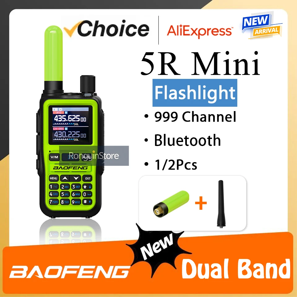 

Рация Baofeng UV-5R Mini Bluetooth 5W AM двухдиапазонная VHF/UHF с зарядкой USB-C, фонариком и бесплатной зеленой антенной 805S для охоты