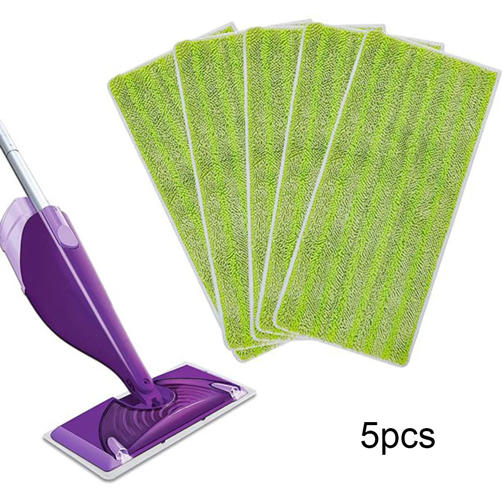 5 Pack Thickened Reusable Washable Mop Pads Green Flat Mop For Swiffer Wet Jet Mop Cleaning Pad For Bathroom 29×15cm