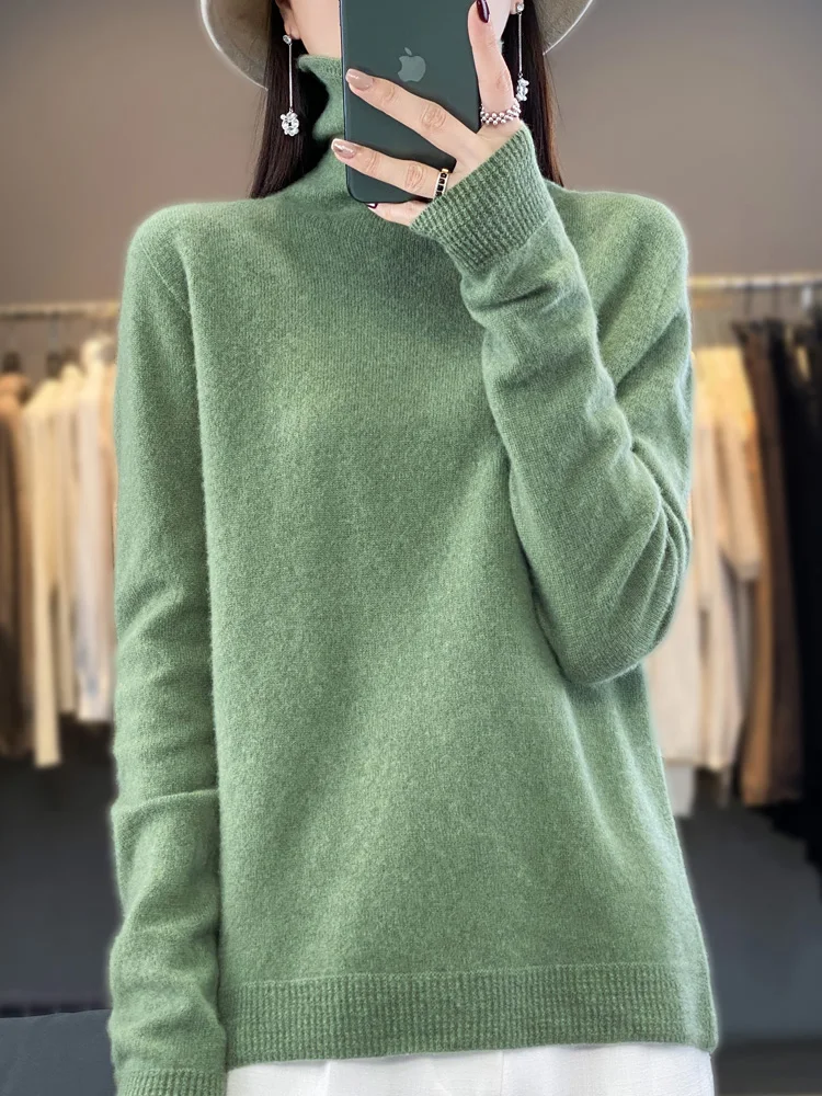 Fashion High Quality Women Sweaters 100% Pure Merino Wool Female Clothing Spring Autumn Turtleneck Top Pullovers Knitwear