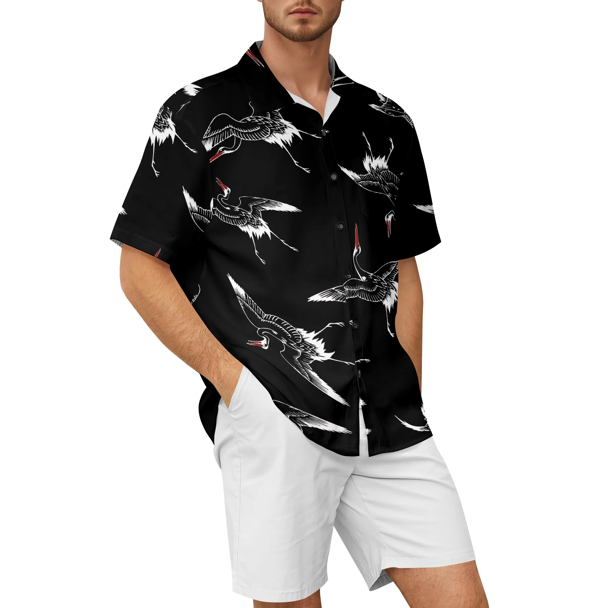 YEAE Men's Black Floral Short Sleeve Shirt 100% Polyester Casual Summer Trendy Stylish Design