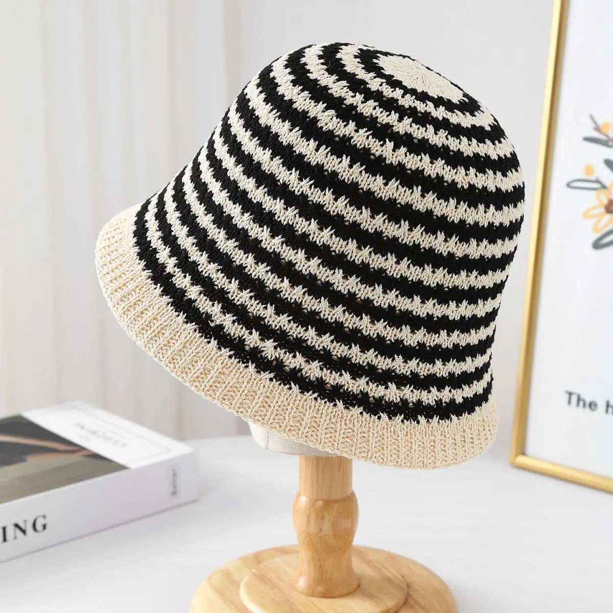 

2025 Autumn & Winter New! Knitted Striped Wool Fisherman Bucket Hat for Adult Women - Warm & Windproof