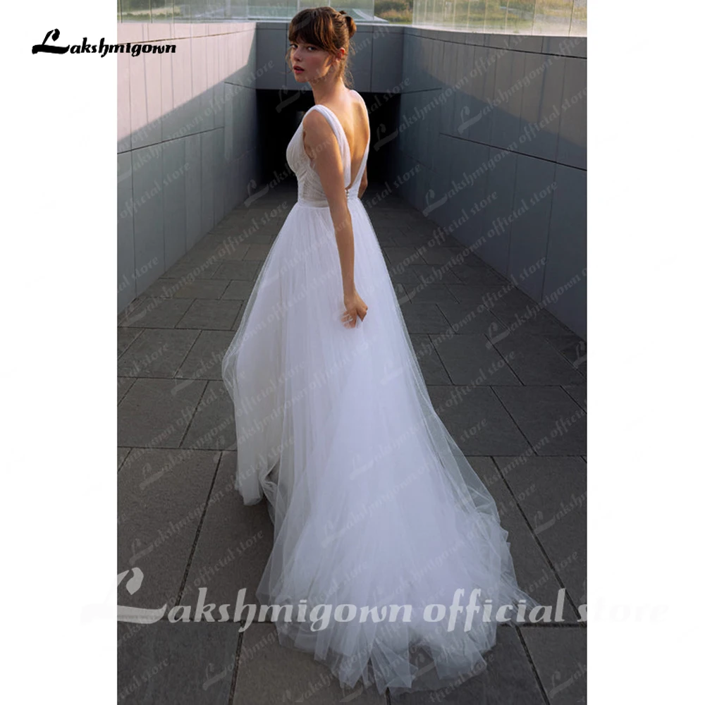 Lakshmigown Plumping V-Ausschnitt Plissee Boho Hochzeitskleid Sommer Feenkleid Zivile Brautkleider Maßgeschneidert Vestito Da Sposa – Detail 8