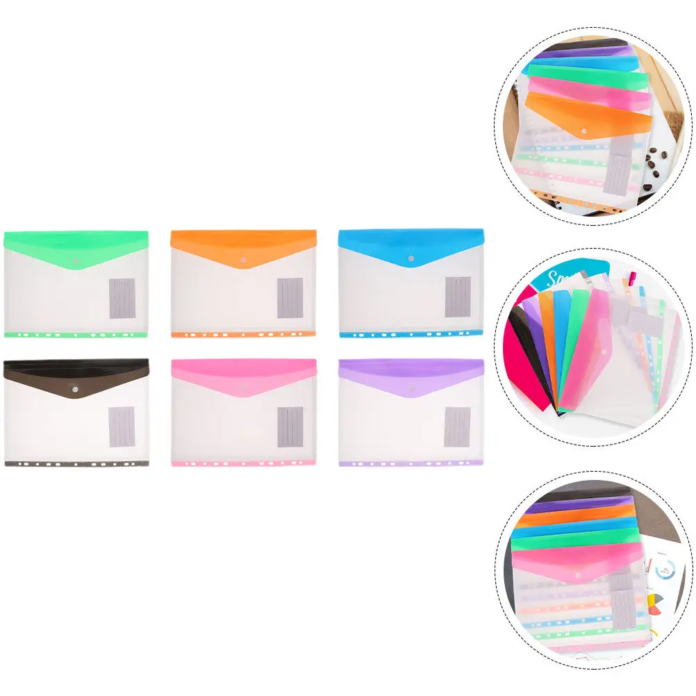 

6Pcs Document Holders Transparent File Bags Snap Button Folder Pouches Multi Functional Loose Leaf File Organizers for Office