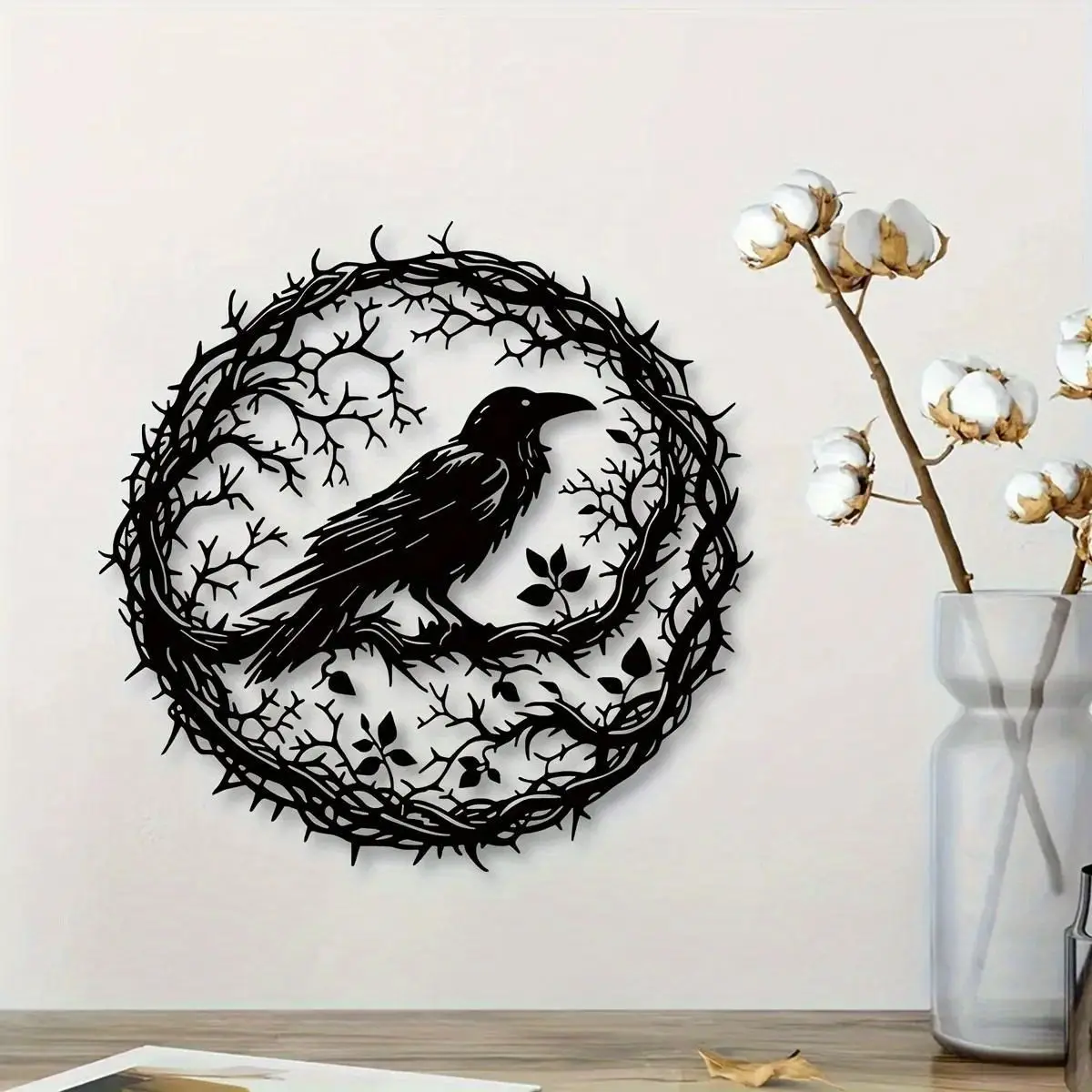 CIFBUY Vintage Rustic Bird Metal Wall Decor Black Iron Wreath Silhouette Panel Porch Entryway Home Hanging Art