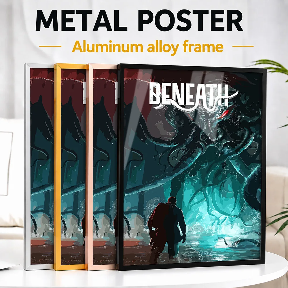 Beneath The Monster Framed Metal Poster Personalized Dark Horror Tribute Wall Art Ideal For Thriller Collectors In Home Theater