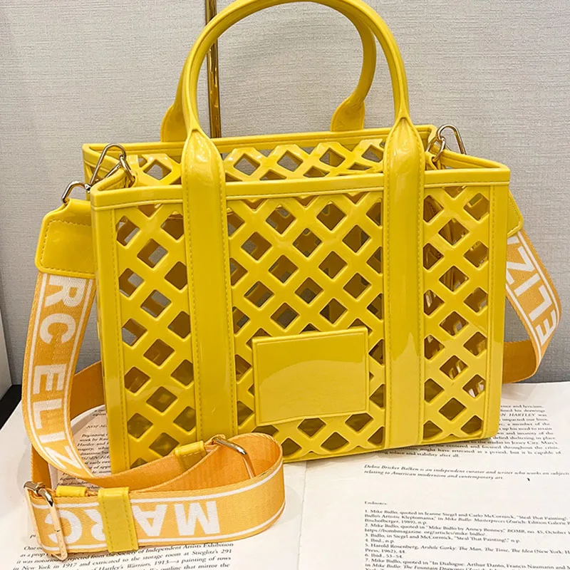 Women Candy Color Woven Handbag Causal Tote Bags  Casual Tote Plastic Transparent Beach Bag Large Capacity Vegetable Basket Bag