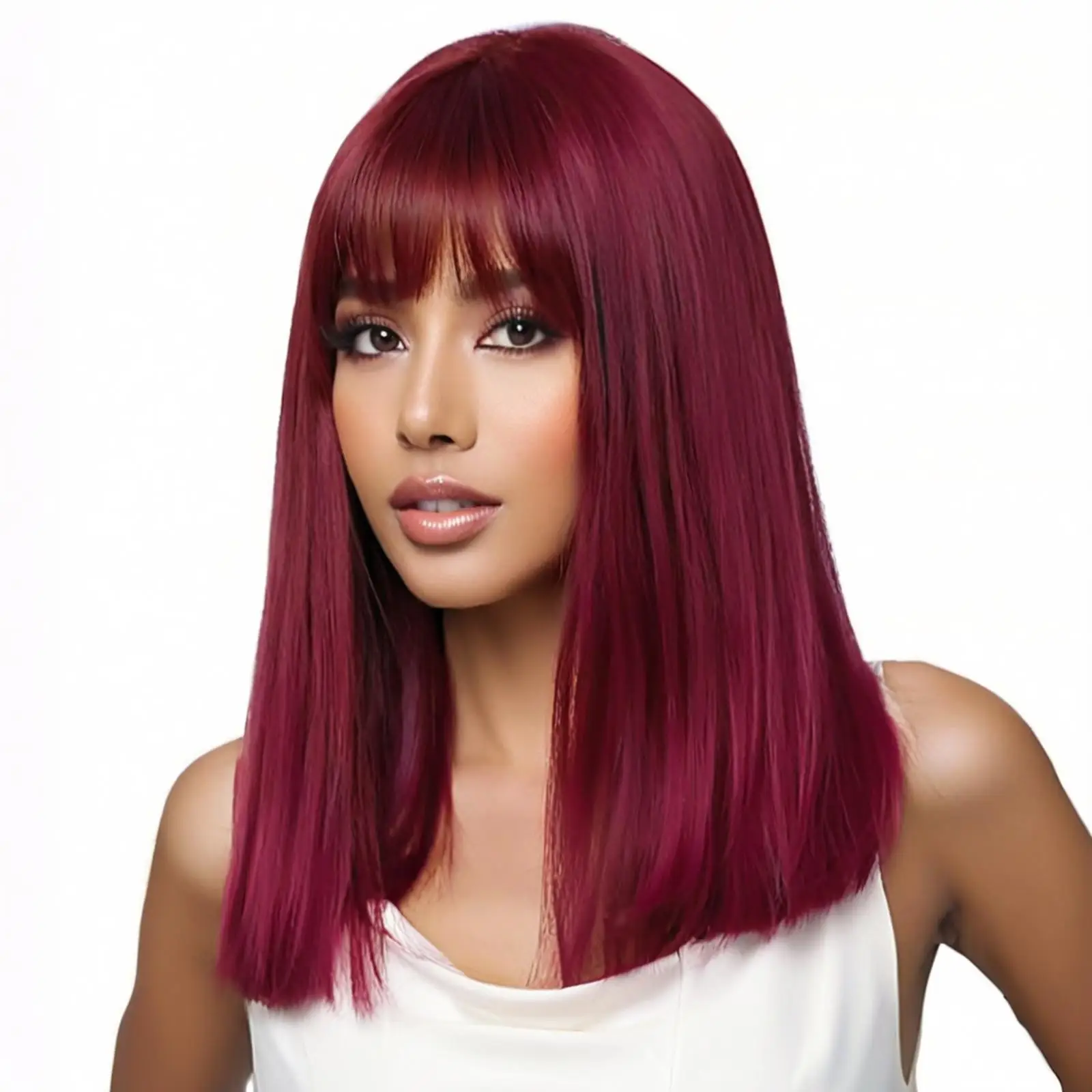 Wine Red Long Straight Synthetic Wig with Royal Sister Qi Bangs High-Quality Chemical Fiber Fashionable Women's Hair Wig image 4
