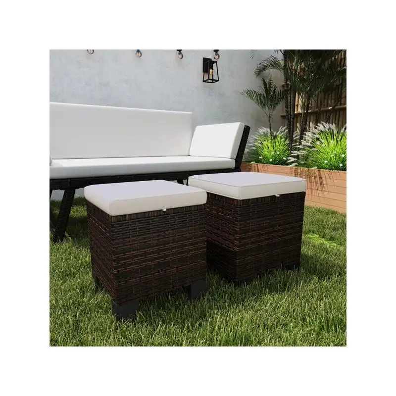2-Pc Wicker Outdoor Ottomans - Stylish Garden Footrests for Patio, Deck, and Backyard Use