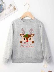 Cute Christmas Reindeer Kids Hoodies European American Trend Xmas Children's Clothes Kawaii Harajuku Boy Girl Sweatshirt Grey