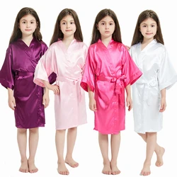 3 5 7 9 11 13 Years Girls Bathrobe Pink White Silk Robes Kid Summer Nightgowns Children's Kimono Robe Wedding Spa Party Birthday