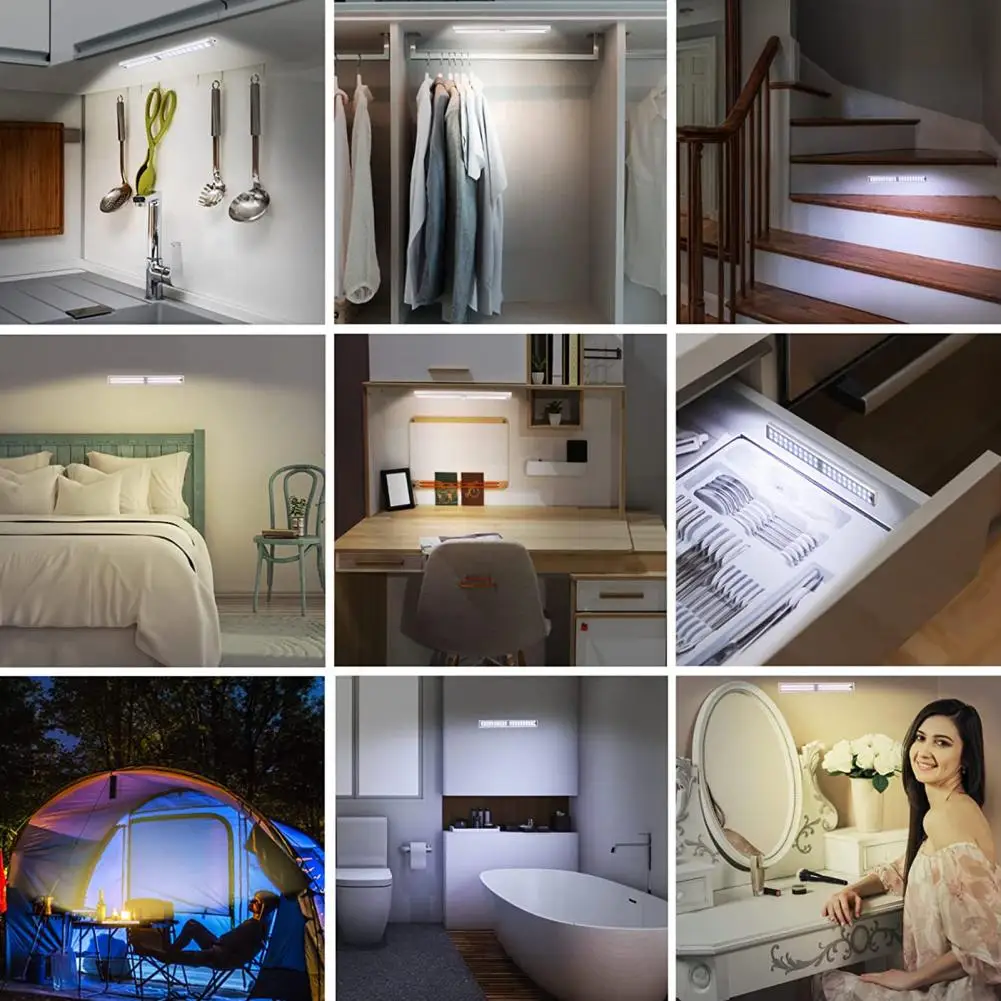 Self-adhesive Magnetic Motion Sensor Light Automatic On/Off Rechargeable Wireless LED Induction Lamp Staircase Aisle Light