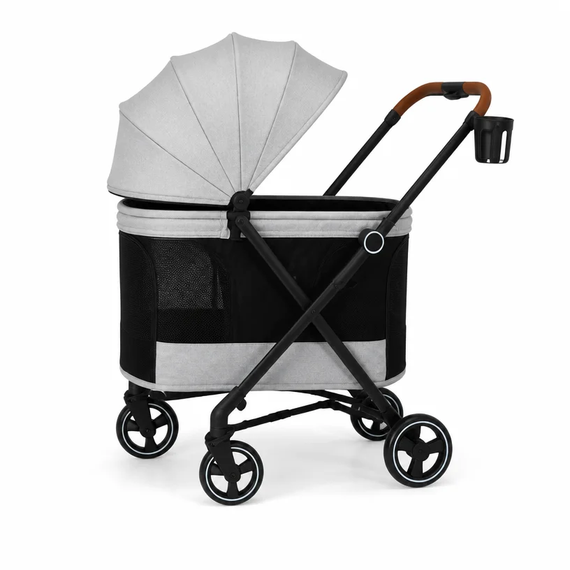 Foldable Pet Stroller One Click 360 Swivel Wheels Shock Absorbing Adjustable Canopy Cup Holder Medium Dog Stroller