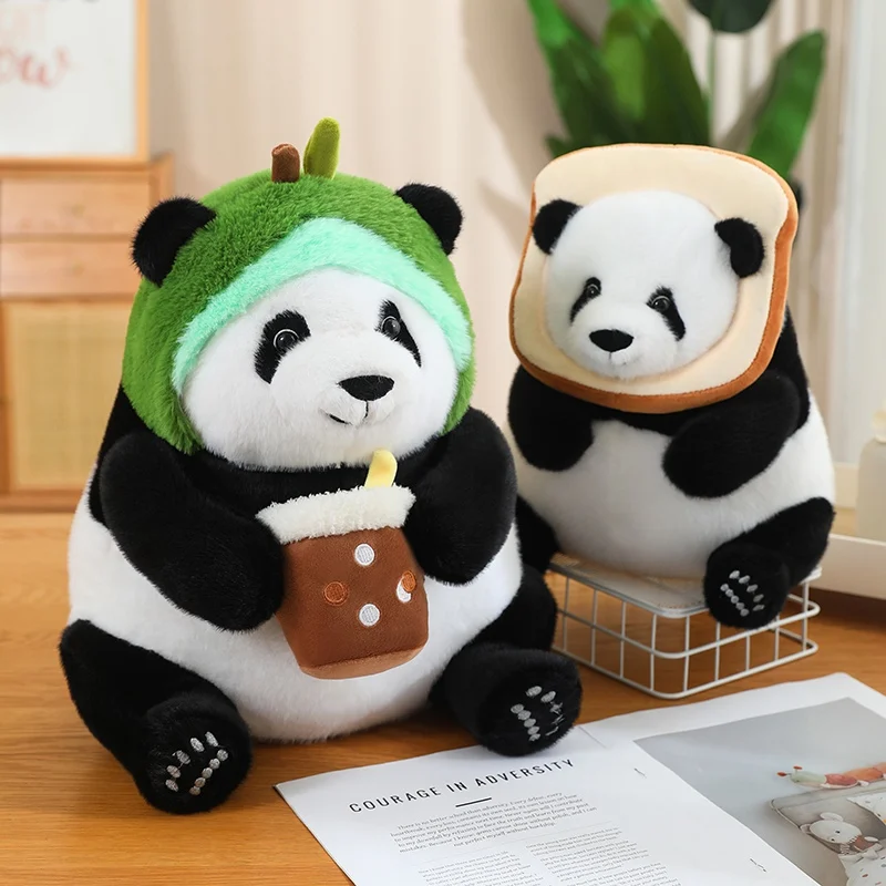 

30/40CM Kawaii Milk Tea Panda Turn into Fruit Bread Bear Pandas Soft Stuffed Animals Dino Flower Dress Up Dolls Kids Girls Gifts