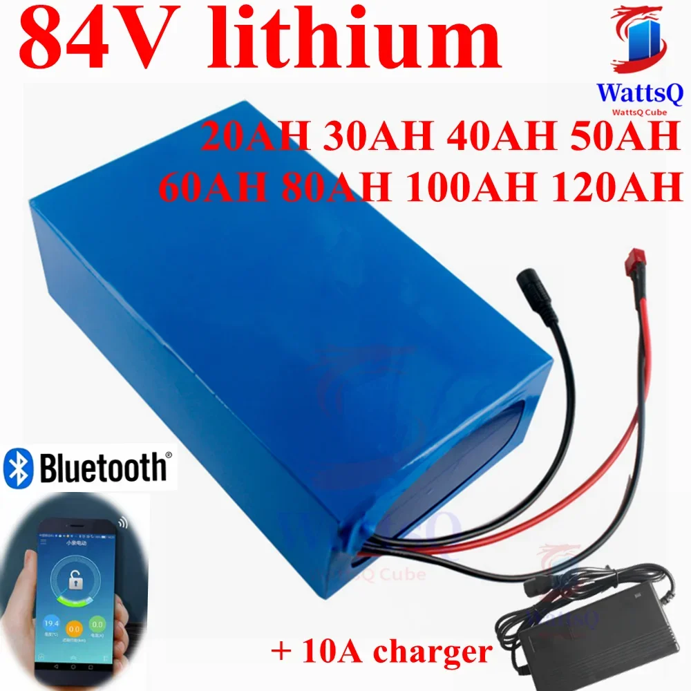 Batteria agli ioni di litio 84v 50Ah 30Ah 100Ah 84V 60Ah 80Ah Bluetooth APP BMS per carrello da golf da pavimento per moto 5000w + caricabatterie 10A