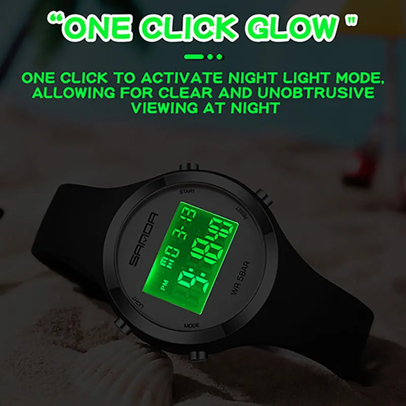 SANDA LED Luminous Digital Watch Women Chronograph Lady Wristwatch Elegant Waterproof Electronic Clock Boy Girl Children Gift