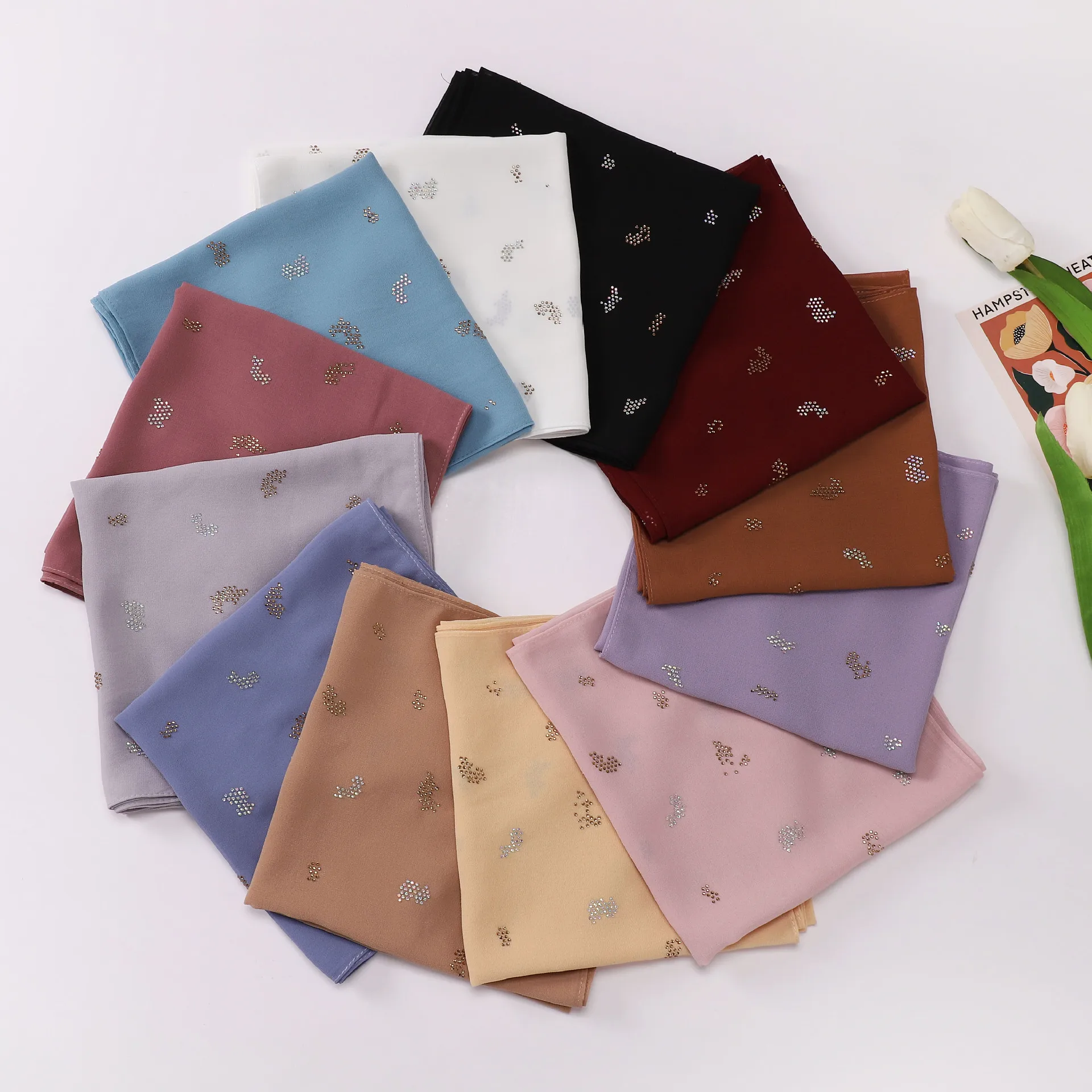 

90*90cm Pearl Chiffon Square Scarf Women Solid Muslim Hijab Headscarf Wrap Shawl Islam Turban Headband Bandana Kerchief Turbante