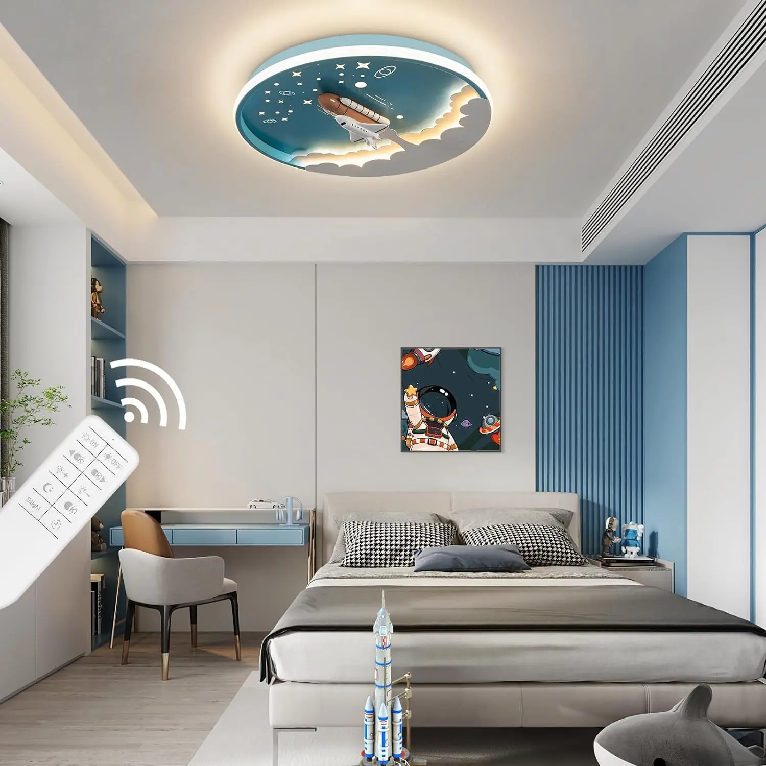 Plafonnier LED à intensité modulable avec télécommande, design moderne, luminaire décoratif de plafond, idéal pour une chambre d'enfant ou une cuisine, 20 pouces, 3000 à 6000K