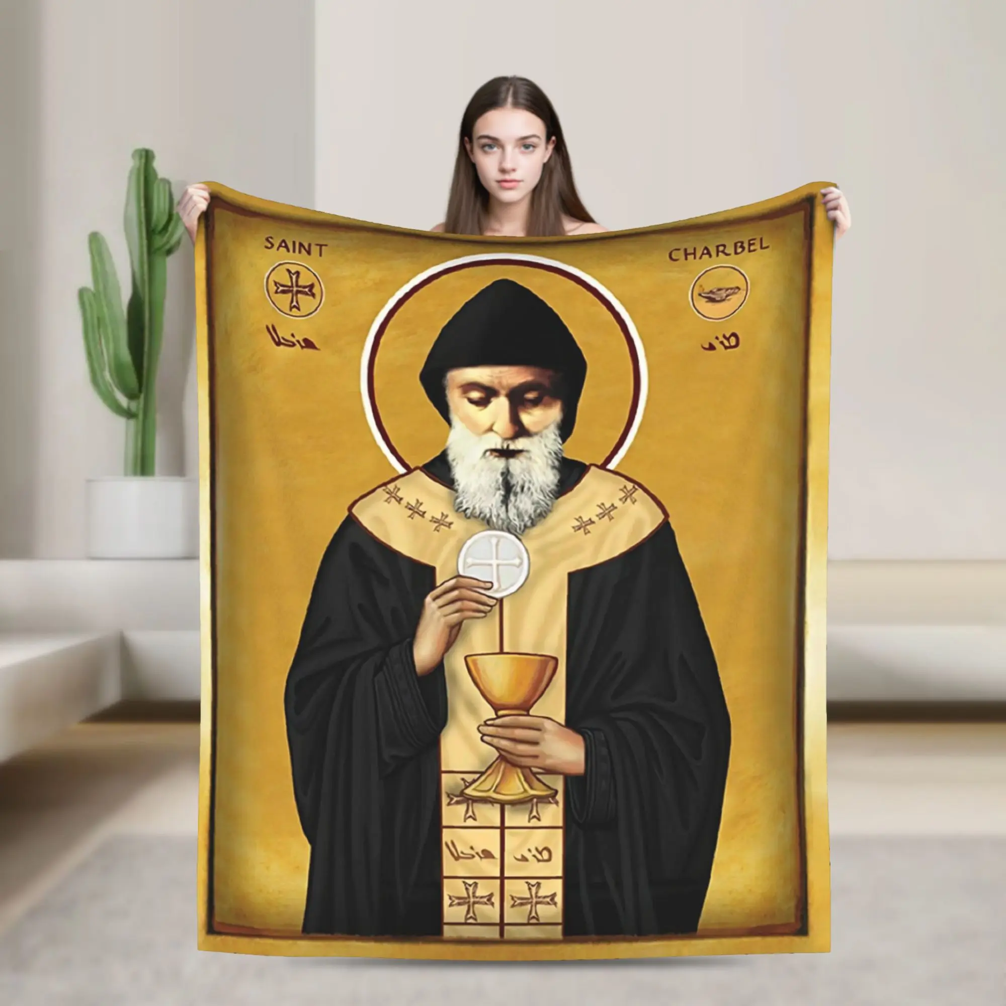 Saint Charbel Throw Blanket for Couch  Fuzzy Soft Plush Blanket 50x60 Inch Multiple Sizes Bedspread for All Seasons